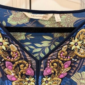 Soft Surroundings Navy Tunic with Pink and Gold Embroidery